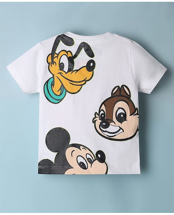 Babyhug Disney Single Jersey Knit Half Sleeves T-Shirt With Front & Back Mickey Mouse Graphics - White