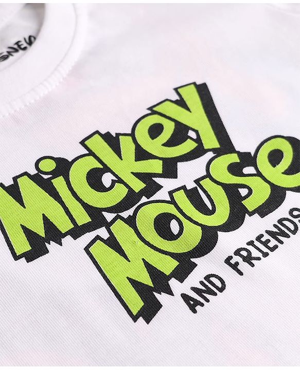 Babyhug Disney Single Jersey Knit Half Sleeves T-Shirt With Front & Back Mickey Mouse Graphics - White