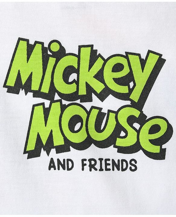Babyhug Disney Single Jersey Knit Half Sleeves T-Shirt With Front & Back Mickey Mouse Graphics - White