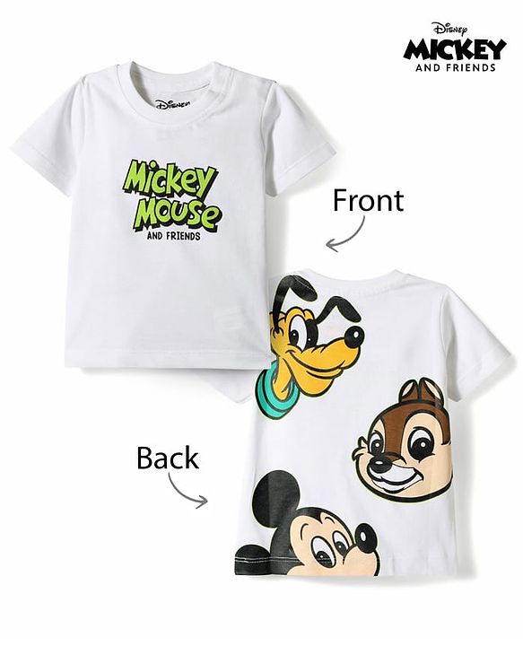 Babyhug Disney Single Jersey Knit Half Sleeves T-Shirt With Front & Back Mickey Mouse Graphics - White