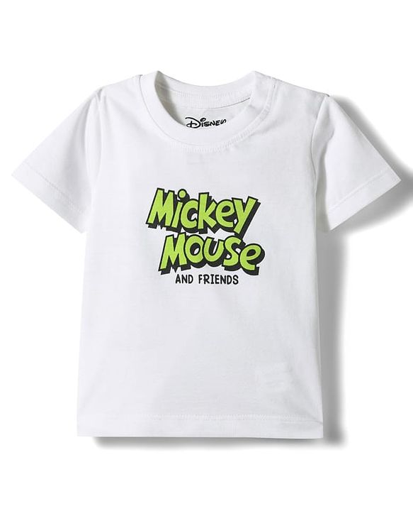 Babyhug Disney Single Jersey Knit Half Sleeves T-Shirt With Front & Back Mickey Mouse Graphics - White