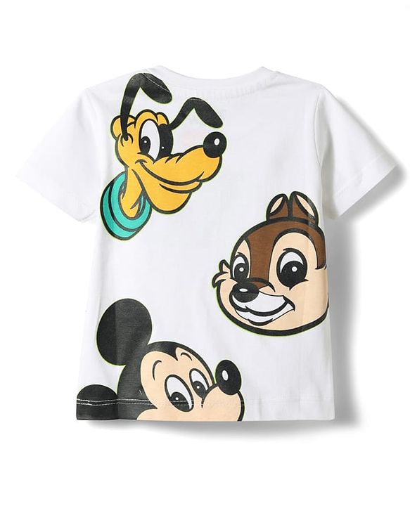 Babyhug Disney Single Jersey Knit Half Sleeves T-Shirt With Front & Back Mickey Mouse Graphics - White