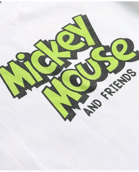 Babyhug Disney Single Jersey Knit Half Sleeves T-Shirt With Front & Back Mickey Mouse Graphics - White