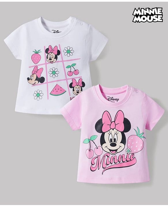 Babyhug Disney Cotton Knit T-Shirts Half Sleeve with Minnie and Friends Graphic Multi Color 3-6 Months Pack of 2