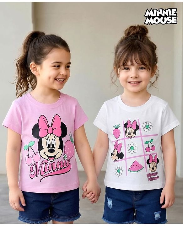 Babyhug Disney Cotton Knit T-Shirts Half Sleeve with Minnie and Friends Graphic Multi Color 3-6 Months Pack of 2