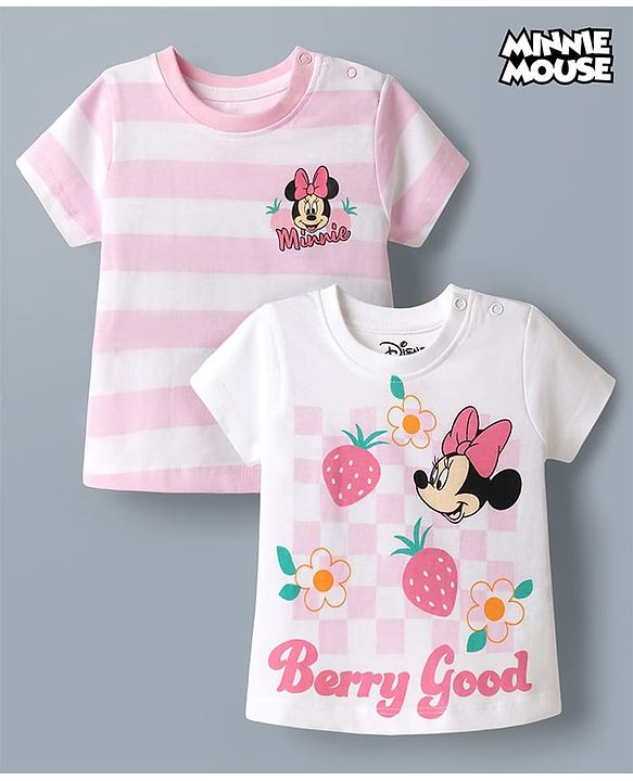 Babyhug Disney Cotton Knit T-Shirts with Minnie and Friends Graphic Half Sleeves Round Neck Multi Color 3-6 Months Pack of 2