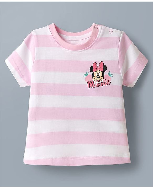 Babyhug Disney Cotton Knit T-Shirts with Minnie and Friends Graphic Half Sleeves Round Neck Multi Color 3-6 Months Pack of 2