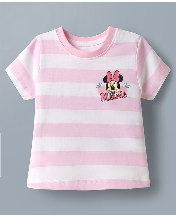 Babyhug Disney Cotton Knit T-Shirts with Minnie and Friends Graphic Half Sleeves Round Neck Multi Color 3-6 Months Pack of 2