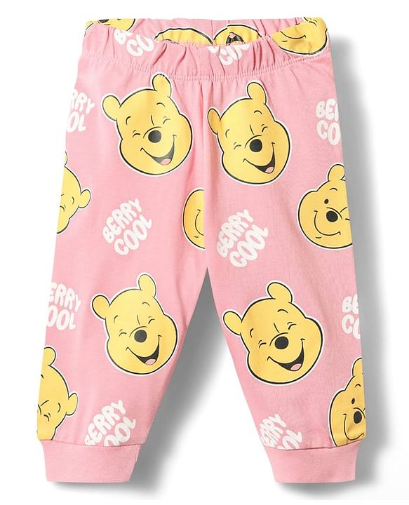 Babyhug Disney Single Jersey Knit Full Sleeves T-Shirt & Joggers Night Suit With Winnie The Pooh Graphics - Pink