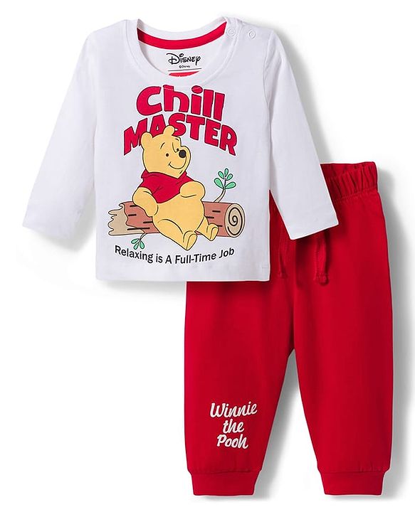 Babyhug Disney 100% Cotton Knit Full Sleeves T-Shirt & Pyjama Night Suit With Winnie The Pooh Graphic - Multicolor