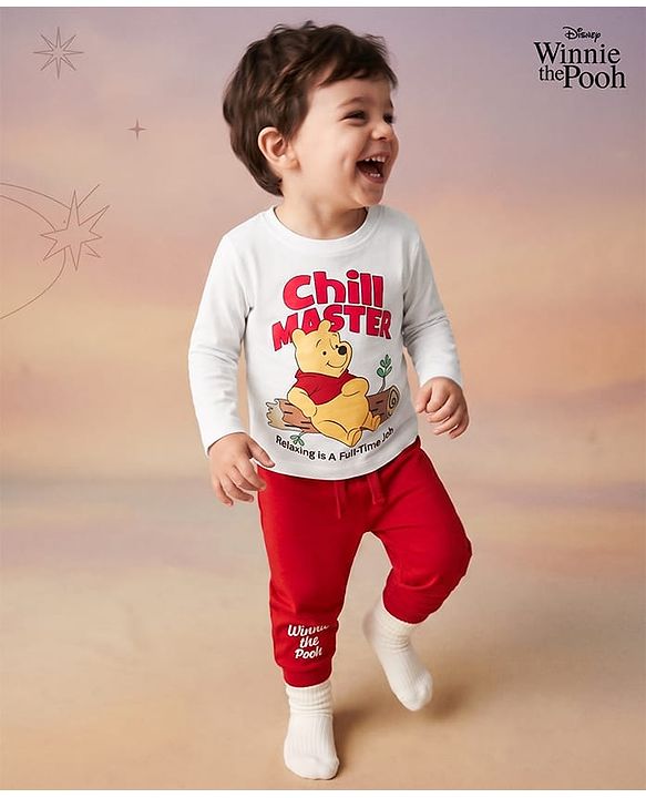 Babyhug Disney 100% Cotton Knit Full Sleeves T-Shirt & Pyjama Night Suit With Winnie The Pooh Graphic - Multicolor