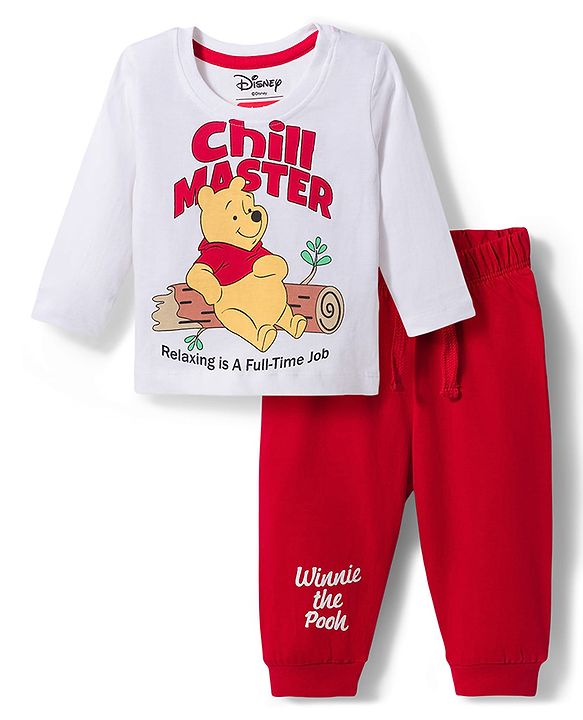 Babyhug Disney 100% Cotton Knit Full Sleeves T-Shirt & Pyjama Night Suit With Winnie The Pooh Graphic - Multicolor