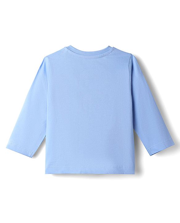 Babyhug Disney Single Jersey Knit Full Sleeves T-Shirt & Striped Pyjama Night Suit With Mickey Mouse Graphic - Light Blue