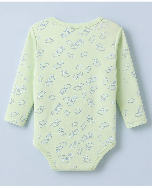 Babyhug 100% Cotton Interlock Knit Onesies with Lion & Cloud Print in White Green Blue Pack of 3