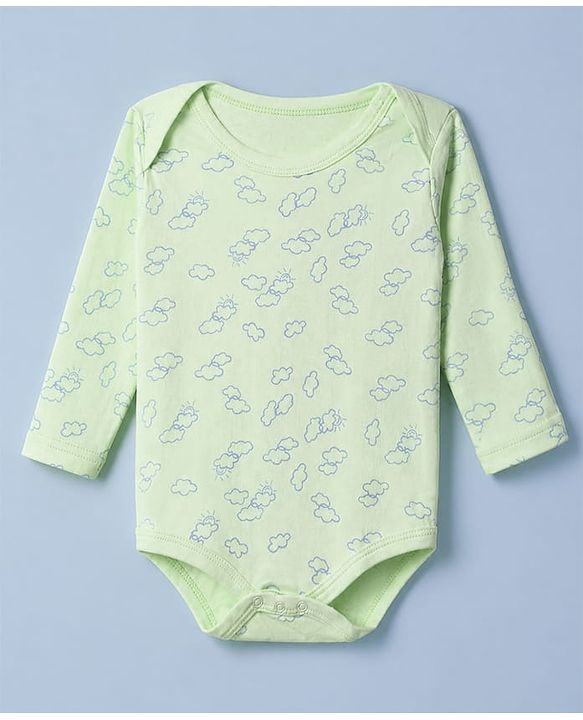 Babyhug 100% Cotton Interlock Knit Onesies with Lion & Cloud Print in White Green Blue Pack of 3