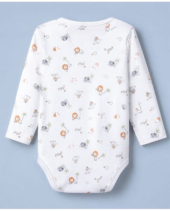 Babyhug 100% Cotton Interlock Knit Onesies with Lion & Cloud Print in White Green Blue Pack of 3