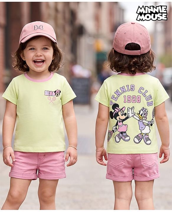 Babyhug Disney Single Jersey Knit Half Sleeves T-Shirt With Minnie Mouse Graphics - Limegreen