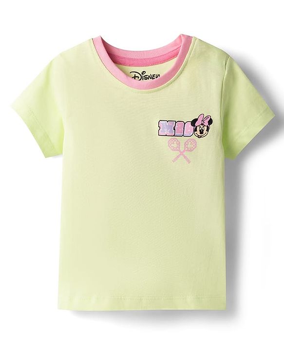 Babyhug Disney Single Jersey Knit Half Sleeves T-Shirt With Minnie Mouse Graphics - Limegreen