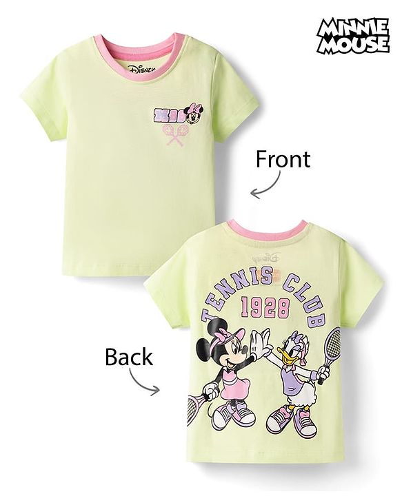 Babyhug Disney Single Jersey Knit Half Sleeves T-Shirt With Minnie Mouse Graphics - Limegreen