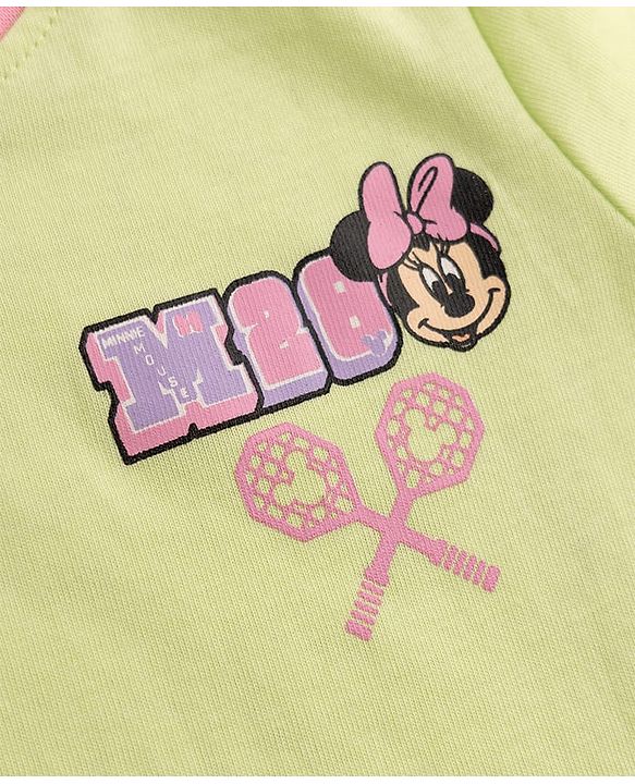 Babyhug Disney Single Jersey Knit Half Sleeves T-Shirt With Minnie Mouse Graphics - Limegreen
