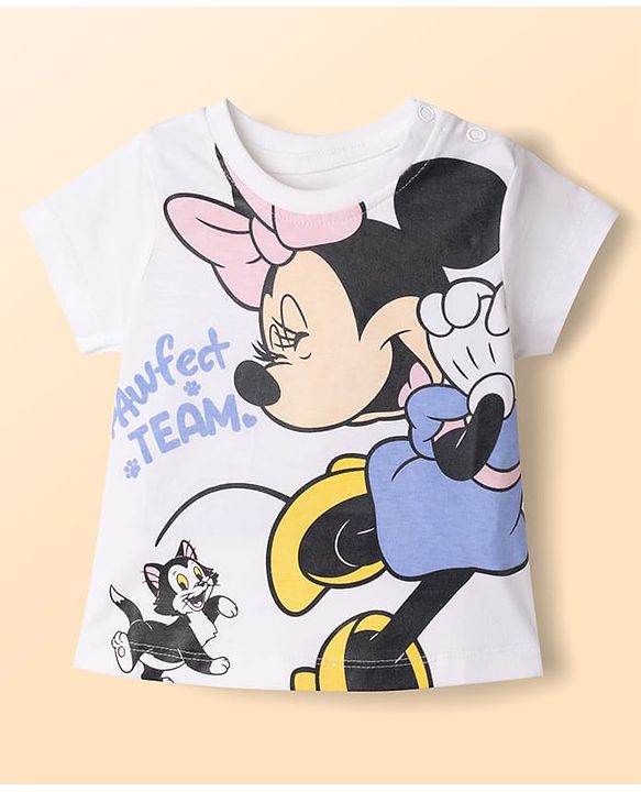 Babyhug Disney Single Jersey Knit Full Sleeves T-Shirt & Pyjama Night Suit With Minnie Mouse Graphic - White