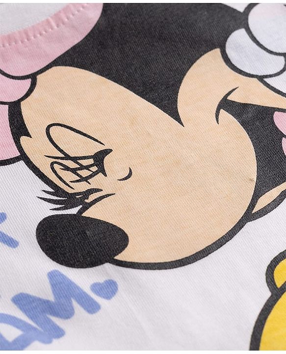 Babyhug Disney Single Jersey Knit Full Sleeves T-Shirt & Pyjama Night Suit With Minnie Mouse Graphic - White