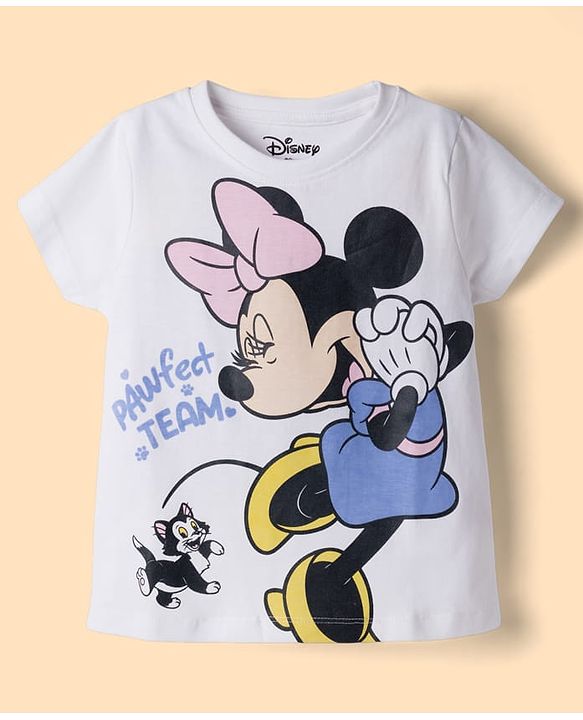 Babyhug Disney Single Jersey Knit Full Sleeves T-Shirt & Pyjama Night Suit With Minnie Mouse Graphic - White