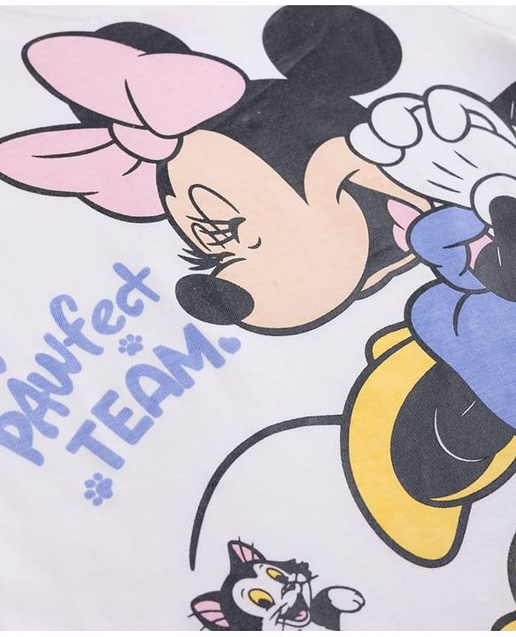 Babyhug Disney Single Jersey Knit Full Sleeves T-Shirt & Pyjama Night Suit With Minnie Mouse Graphic - White