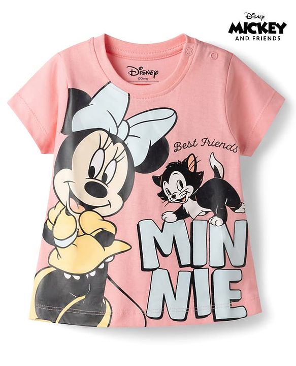 Babyhug Disney Single Jersey Knit Half Sleeves T-Shirts with Minnie Mouse Print - Pink