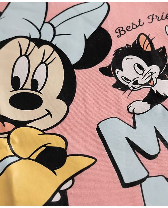 Babyhug Disney Single Jersey Knit Half Sleeves T-Shirts with Minnie Mouse Print - Pink