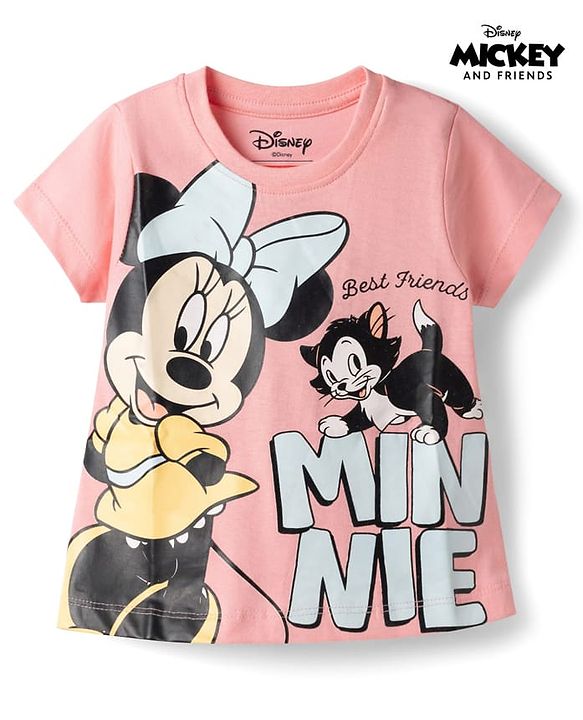 Babyhug Disney Single Jersey Knit Half Sleeves T-Shirts with Minnie Mouse Print - Pink