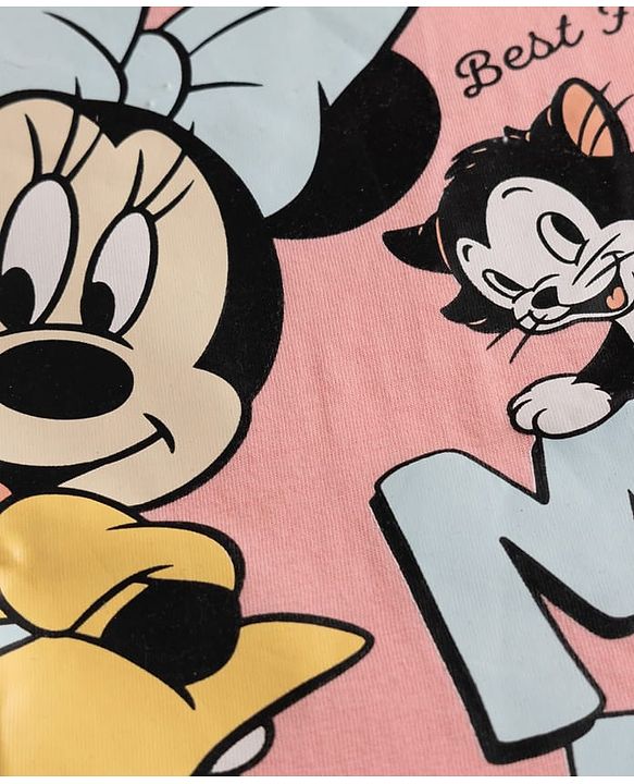 Babyhug Disney Single Jersey Knit Half Sleeves T-Shirts with Minnie Mouse Print - Pink