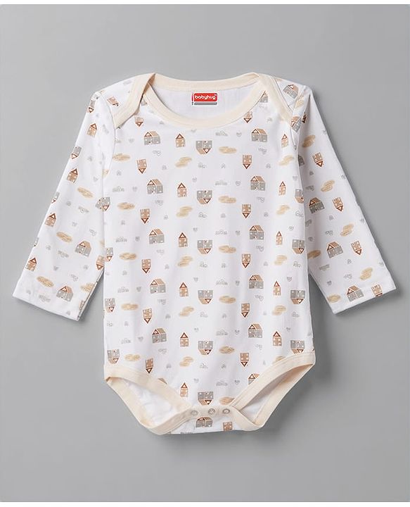 Babyhug 100% Cotton Interlock Knit Full Sleeves Striped Onesies with Bear Applique Pack of 3 - White