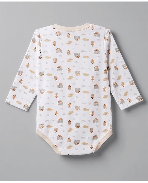 Babyhug 100% Cotton Interlock Knit Full Sleeves Striped Onesies with Bear Applique Pack of 3 - White