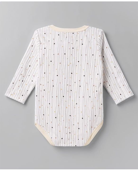 Babyhug 100% Cotton Interlock Knit Full Sleeves Striped Onesies with Bear Applique Pack of 3 - White