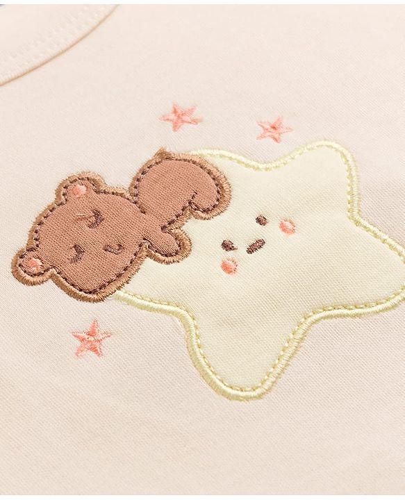 Babyhug 100% Cotton Interlock Knit Full Sleeves Striped Onesies with Bear Applique Pack of 3 - White