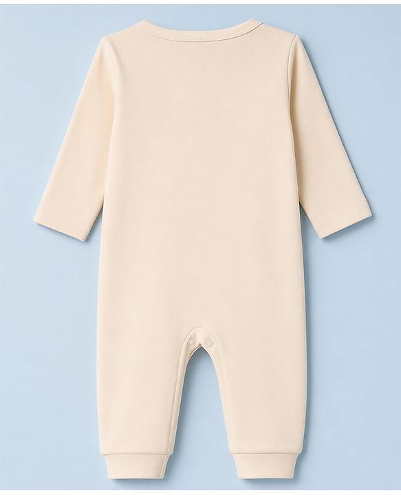 Babyhug 100% Cotton Interlock Knit Full Sleeves Rompers With House Print & Teddy Bear Patch Pack of 2 - White & Beige