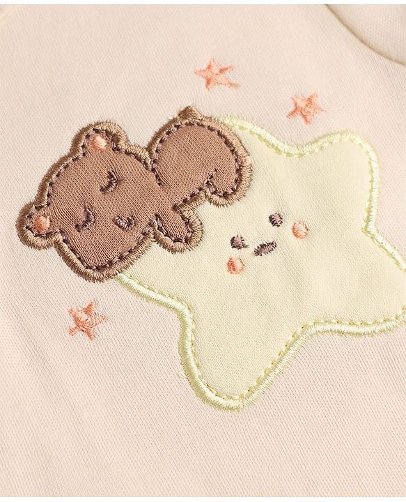 Babyhug 100% Cotton Interlock Knit Full Sleeves Rompers With House Print & Teddy Bear Patch Pack of 2 - White & Beige