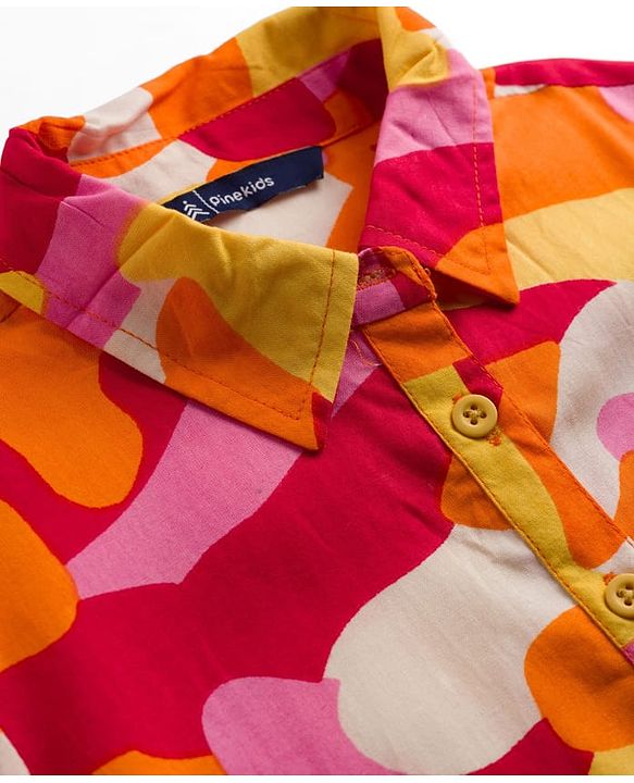 Pine Kids Rayon Woven Collar Neck Shirt Style Top with Camouflage Print -Rust Orange