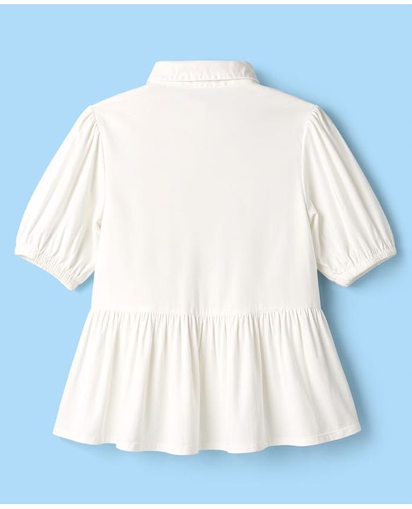 Pine Kids Cotton Woven Frock Style Tops Embroidered Half Sleeves White 4-5 Years