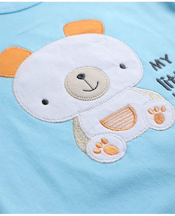 Babyhug 100% Cotton Interlock Knit Full Sleeves Striped Onesies With Teddy Bear Print & Applique Pack of 3 - White, Light Blue& Yellow