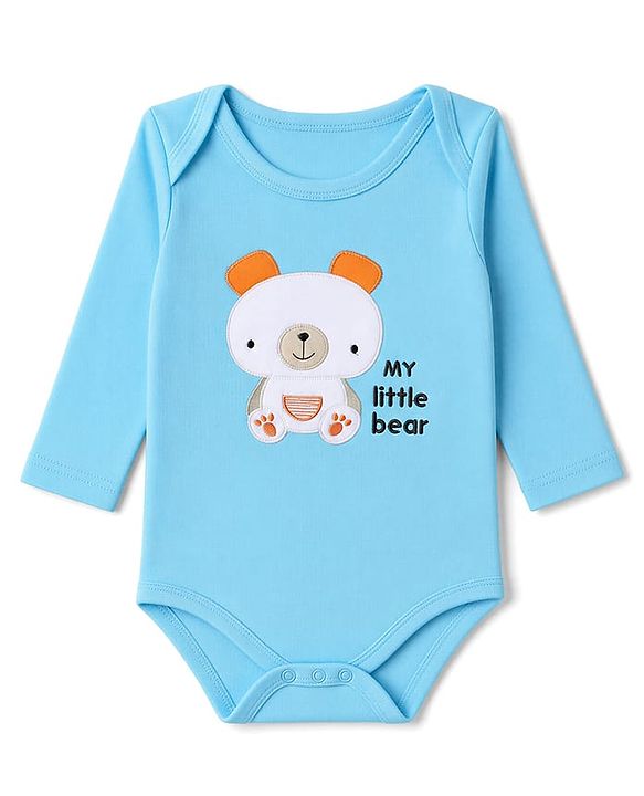 Babyhug 100% Cotton Interlock Knit Full Sleeves Striped Onesies With Teddy Bear Print & Applique Pack of 3 - White, Light Blue& Yellow