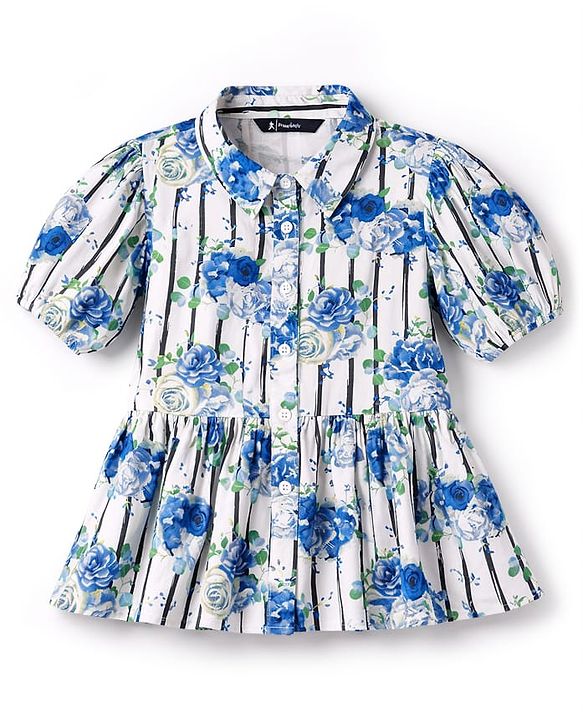 Pine Kids Cotton Woven Top Puff Sleeves Frock Style Floral Multi Color 4-5 Years
