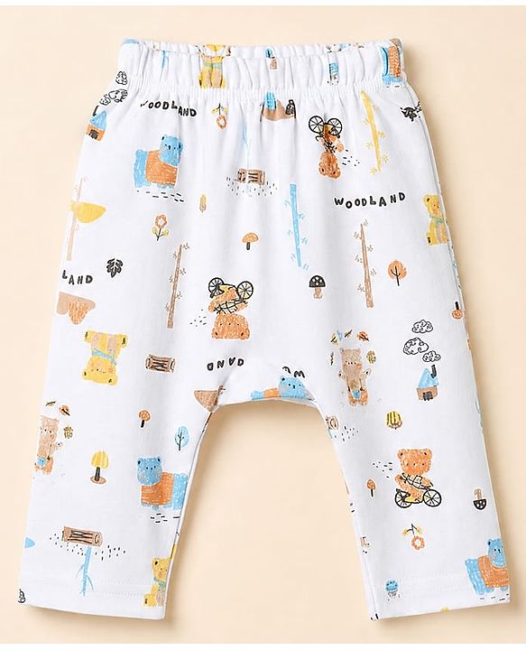 Babyhug 100% Cotton Interlock Knit Full Sleeves Animal Printed Onesies with Leggings & Cap Mittens and Booties - Light Blue