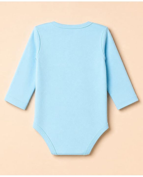 Babyhug 100% Cotton Interlock Knit Full Sleeves Animal Printed Onesies with Leggings & Cap Mittens and Booties - Light Blue