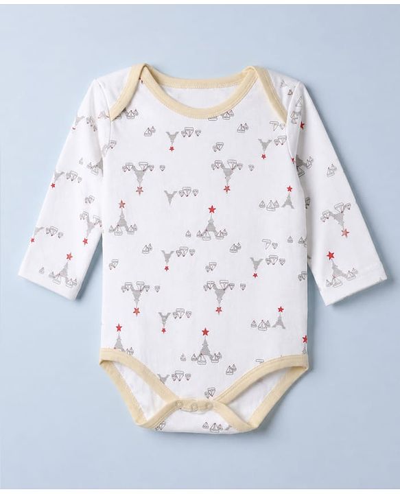 Babyhug 100% Cotton Interlock Knit Onesies With Full Sleeves and Truck Print Pack of 3 - Beige