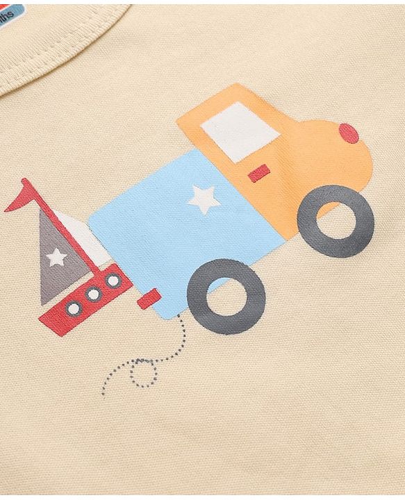 Babyhug 100% Cotton Interlock Knit Onesies With Full Sleeves and Truck Print Pack of 3 - Beige