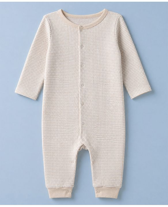 Babyhug 100% Cotton Interlock Knit Full Sleeves Rompers with Eiffel Tower Boat Print & Checks Pack of 2 - White & Cream
