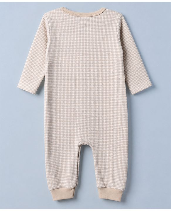 Babyhug 100% Cotton Interlock Knit Full Sleeves Rompers with Eiffel Tower Boat Print & Checks Pack of 2 - White & Cream