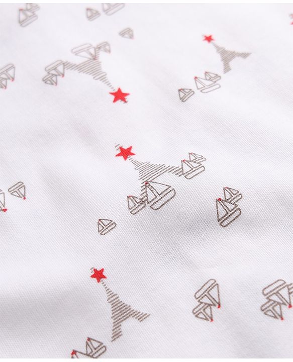 Babyhug 100% Cotton Interlock Knit Full Sleeves Rompers with Eiffel Tower Boat Print & Checks Pack of 2 - White & Cream